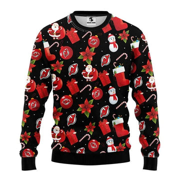 New Jersey Devils Santa Claus Snowman Ugly Christmas Sweater, NHL Christmas Sweater Moonbestprint