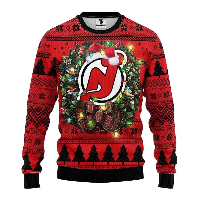 New Jersey Devils Santa Hat Ugly Christmas Sweater, NHL Christmas Sweater Moonbestprint