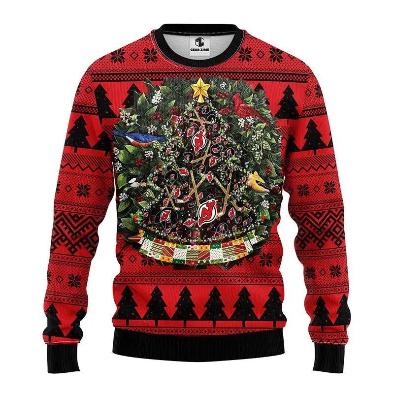 New Jersey Devils Tree Ball Ugly Christmas Sweater, NHL Christmas Sweater Moonbestprint