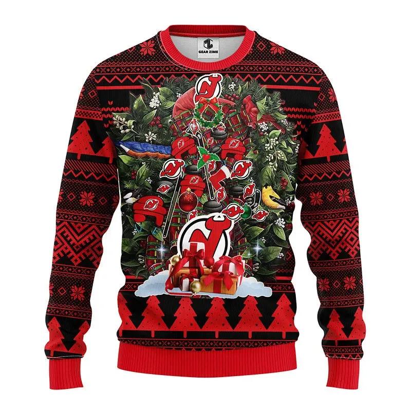 New Jersey Devils Tree Christmas Ugly Sweater, NHL Christmas Sweater Moonbestprint