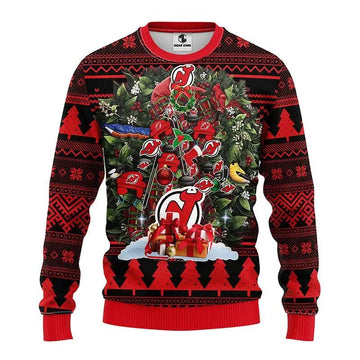 New Jersey Devils Tree Christmas Ugly Sweater, NHL Christmas Sweater Moonbestprint