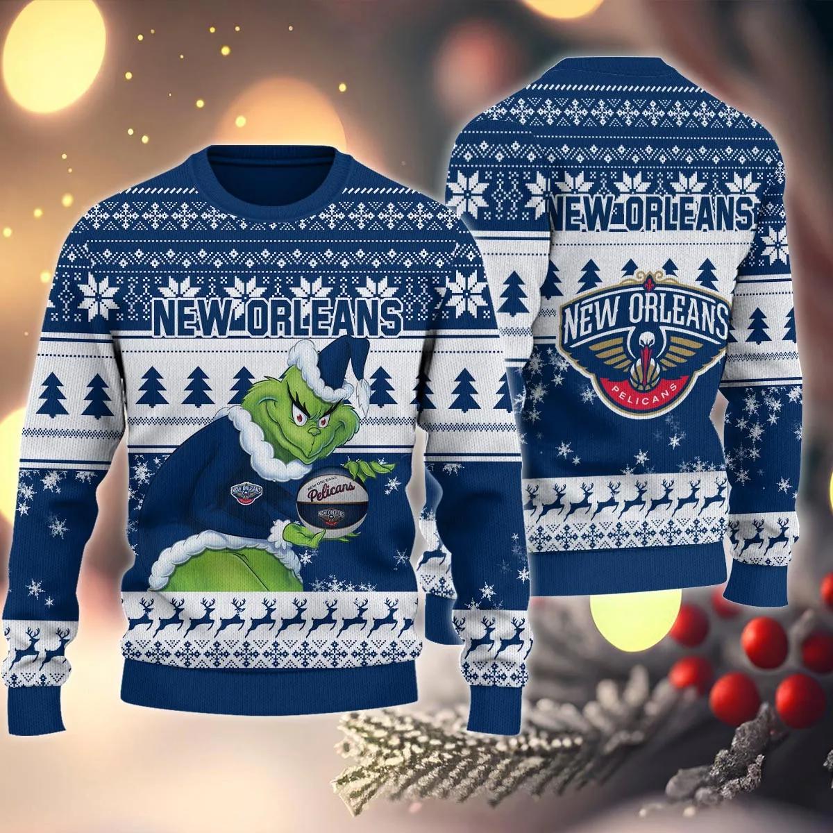 New Orleans Pelicans Grinch Stolen Ugly Christmas Sweater, NBA Chritsmas Sweater Moonbestprint