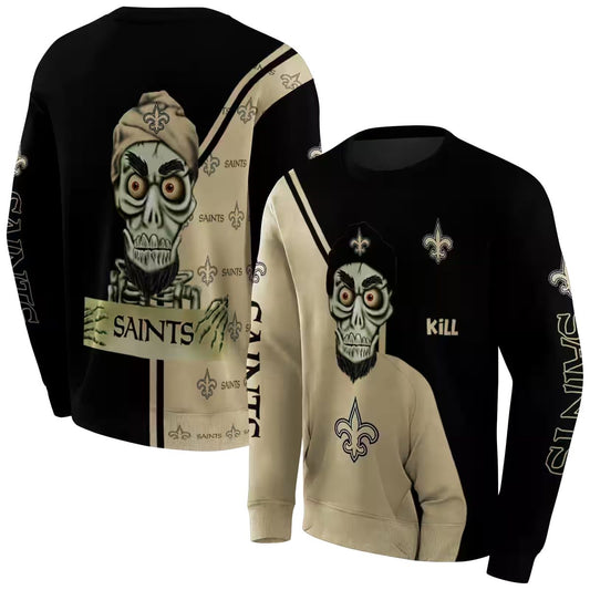 New Orleans Saints Achmed Skull Gold Black AOP Sweatshirt - Moonbestprint