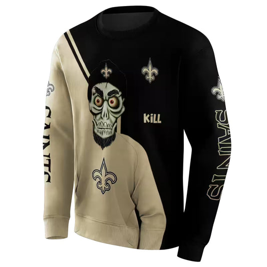 New Orleans Saints Achmed Skull Gold Black AOP Sweatshirt - Moonbestprint