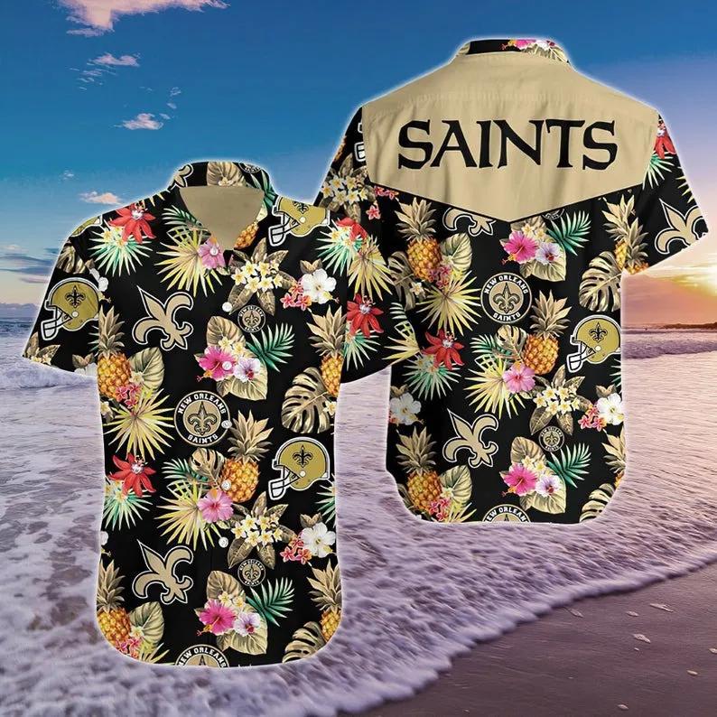 New Orleans Saints Aloha Pattern Colorful Hawaiian Shirt, NFL Hawaiian Shirt Moonbestprint