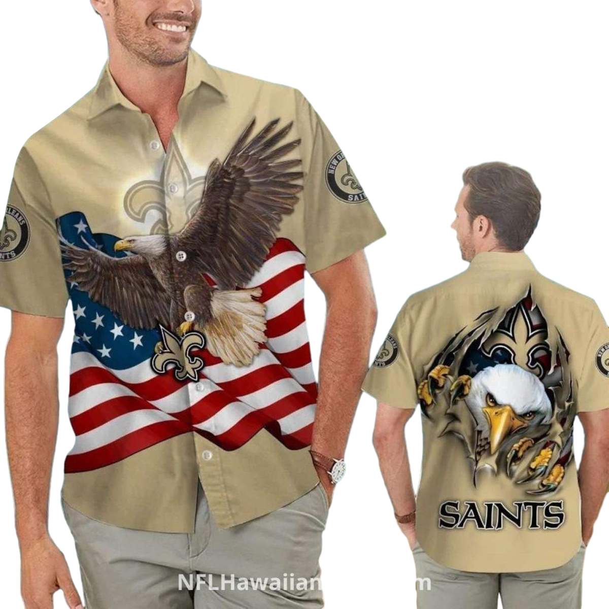 New Orleans Saints American Eagle Hawaiian Shirt - Moonbestprint