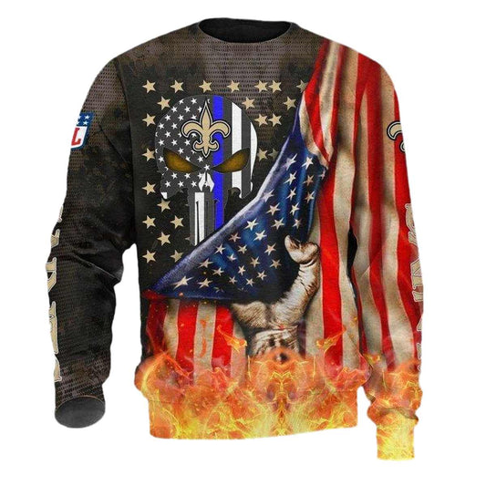 New Orleans Saints American Flag And Fire AOP Sweatshirt - Moonbestprint