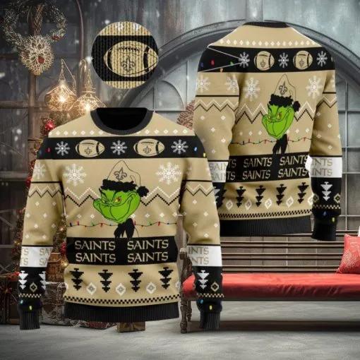 New Orleans Saints American NFL Football Team Logo Cute Grinch Ugly Christmas Sweater, NFL Chritsmas Sweater Moonbestprint