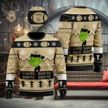 New Orleans Saints American NFL Football Team Logo Cute Grinch Ugly Christmas Sweater, NFL Chritsmas Sweater Moonbestprint