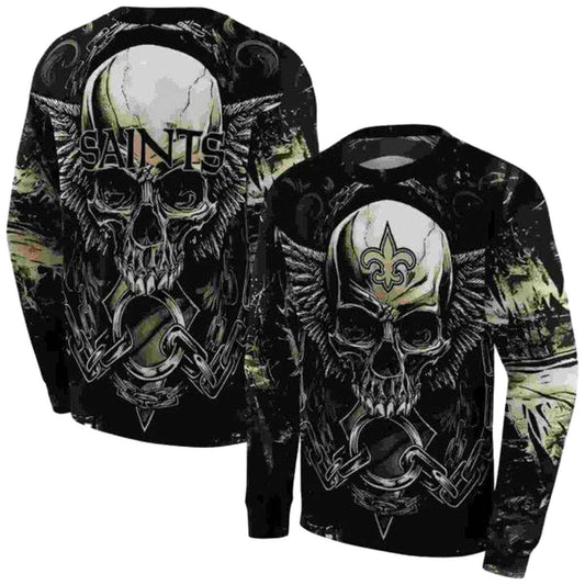 New Orleans Saints Angel Skull Artwork Gold Black AOP Sweatshirt - Moonbestprint
