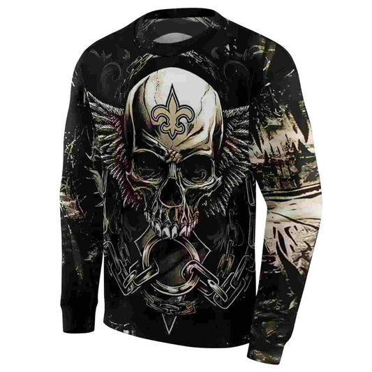 New Orleans Saints Angel Skull Artwork Gold Black AOP Sweatshirt - Moonbestprint