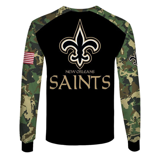 New Orleans Saints Army Camouflage American Flag Punisher Skull AOP Sweatshirt - Moonbestprint