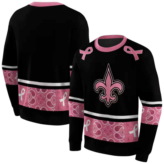 New Orleans Saints Awareness Ribbon Black Pink AOP Sweatshirt - Moonbestprint