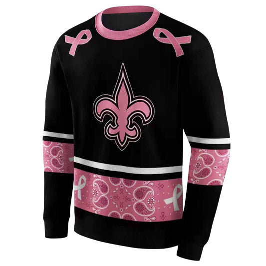 New Orleans Saints Awareness Ribbon Black Pink AOP Sweatshirt - Moonbestprint