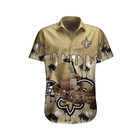 New Orleans Saints Baby Groots Playful Hawaiian Shirt - Moonbestprint