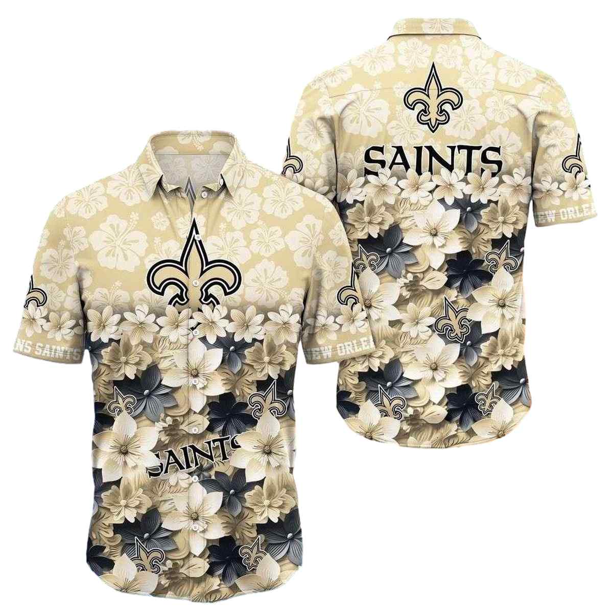 New Orleans Saints Beige Floral Contrast Hawaiian Shirt - Moonbestprint
