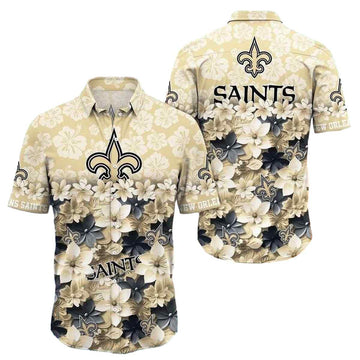 New Orleans Saints Beige Floral Contrast Hawaiian Shirt - Moonbestprint