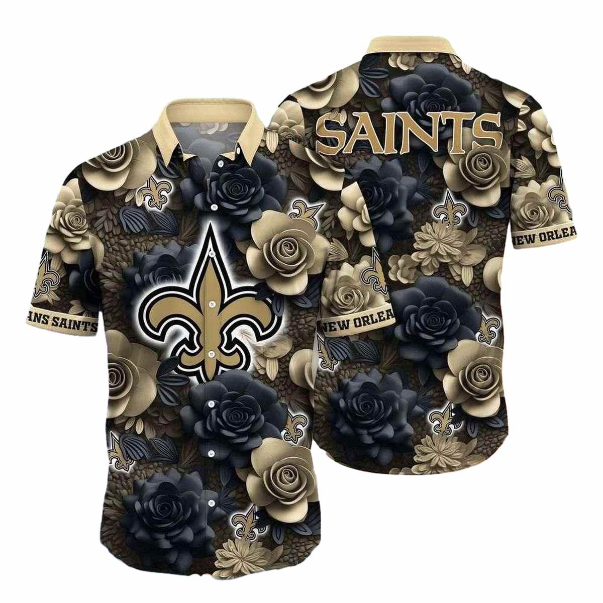 New Orleans Saints Big Logo And Floral Elegance Hawaiian Shirt - Moonbestprint
