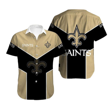 New Orleans Saints Big Logo Black Golden Hawaiian Shirt - Moonbestprint