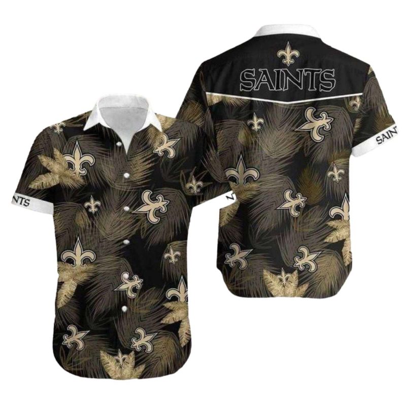 New Orleans Saints Black And Gold Feather Hawaiian Shirt Stylish Fanwear - Moonbestprint