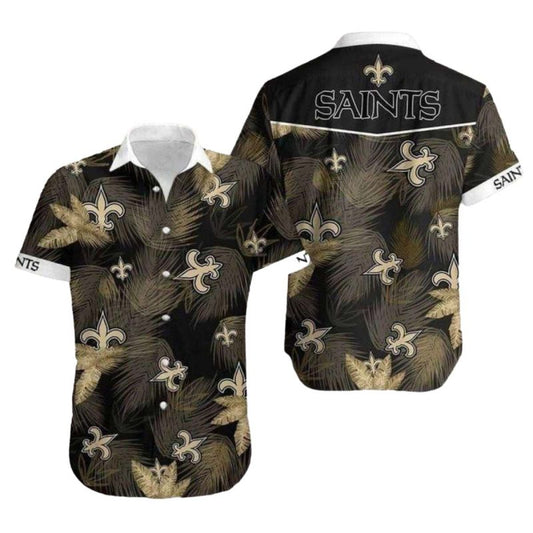 New Orleans Saints Black And Gold Feather Hawaiian Shirt Stylish Fanwear - Moonbestprint