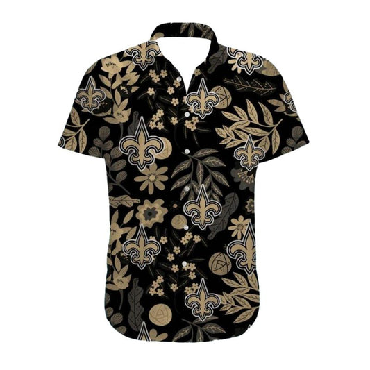 New Orleans Saints Black And Gold Floral Hawaiian Shirt - Moonbestprint