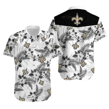 New Orleans Saints Black And White Floral Hawaiian Shirt Summer Fan Style - Moonbestprint