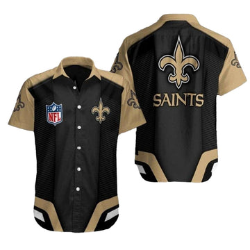 New Orleans Saints Black Gold Rush Stripes Hawaiian Shirt - Moonbestprint