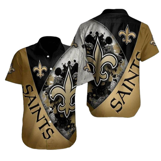 New Orleans Saints Black Gold Splatter Hawaiian Shirt - Moonbestprint