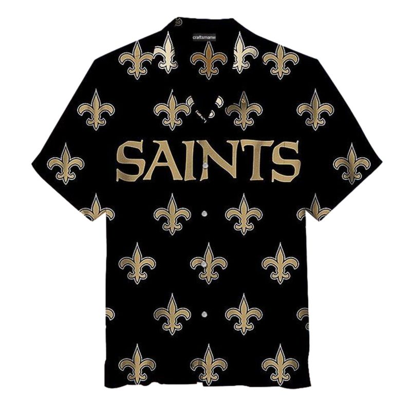 New Orleans Saints Black Logo Big Text Hawaiian Shirt - Moonbestprint