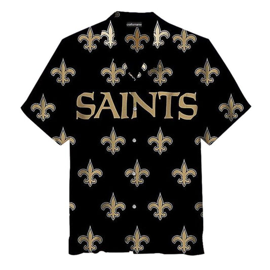 New Orleans Saints Black Logo Big Text Hawaiian Shirt - Moonbestprint