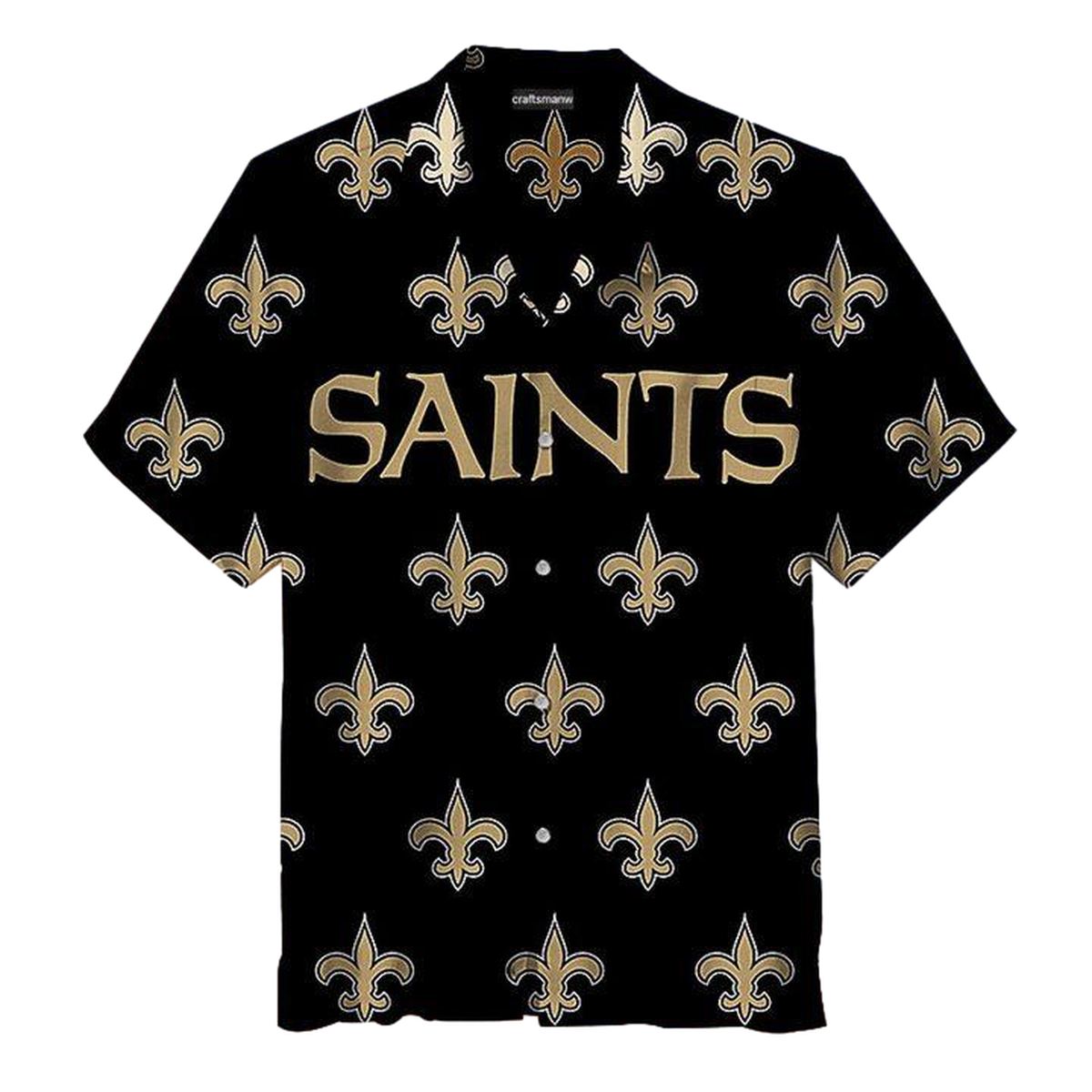 New Orleans Saints Black Logo Big Text Hawaiian Shirt - Moonbestprint
