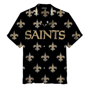 New Orleans Saints Black Logo Big Text Hawaiian Shirt - Moonbestprint