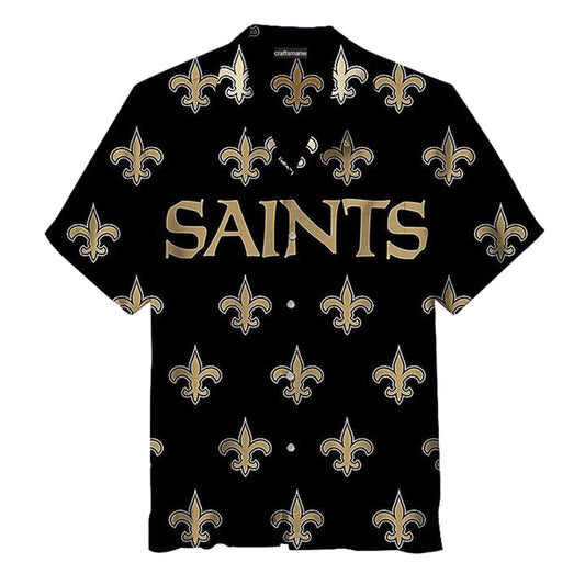 New Orleans Saints Black Logo Big Text Hawaiian Shirt - Moonbestprint
