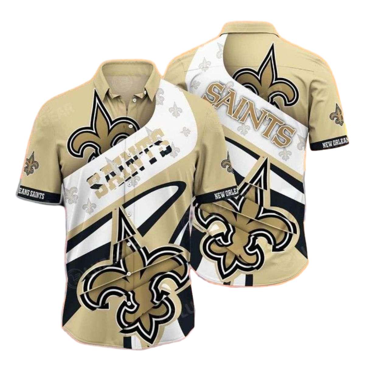 New Orleans Saints Bold Stripe And Logo Overlay Design Hawaiian Shirt - Moonbestprint