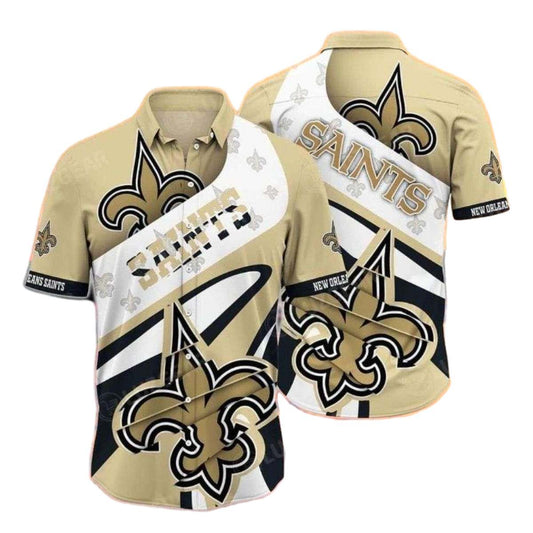 New Orleans Saints Bold Stripe And Logo Overlay Design Hawaiian Shirt - Moonbestprint