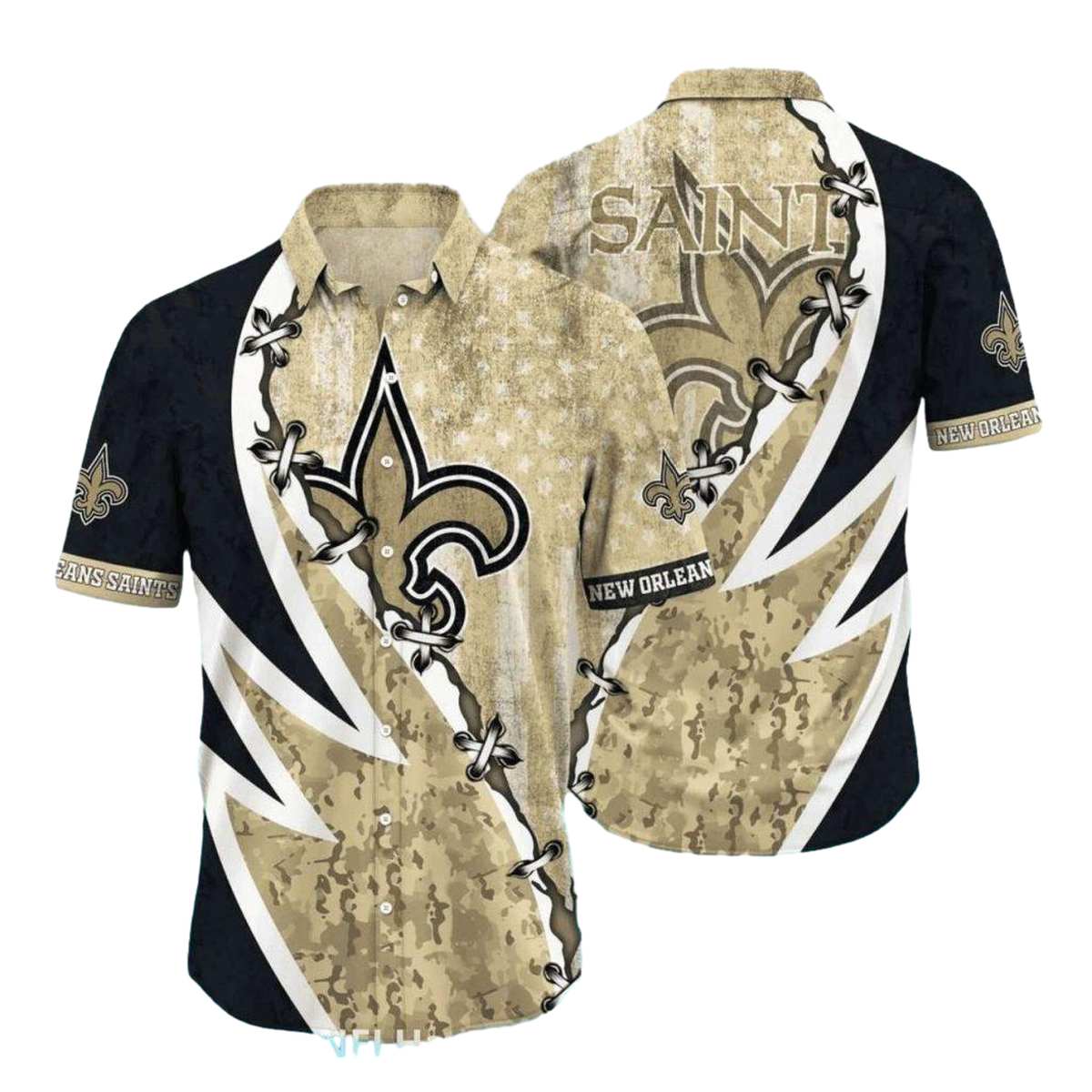 New Orleans Saints Camo Lightning Hawaiian Shirt Bold Game Day Look - Moonbestprint