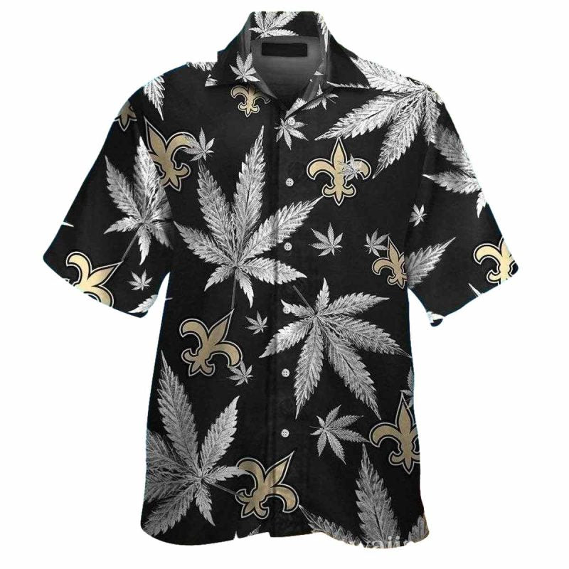New Orleans Saints Cannabis Leaf Black And Gold Hawaiian Shirt - Moonbestprint