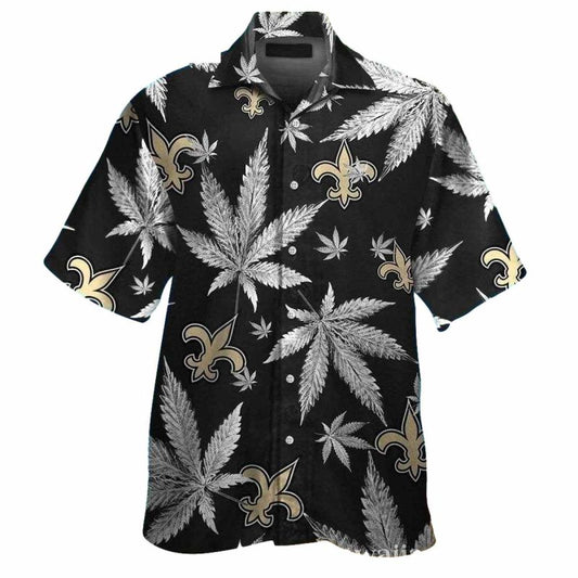 New Orleans Saints Cannabis Leaf Black And Gold Hawaiian Shirt - Moonbestprint