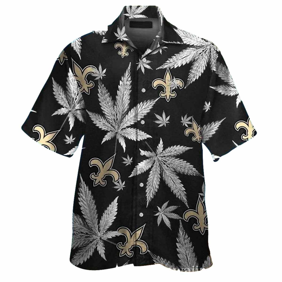 New Orleans Saints Cannabis Leaf Black And Gold Hawaiian Shirt - Moonbestprint