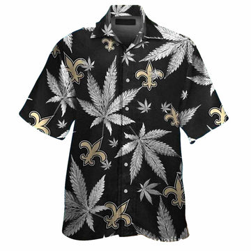 New Orleans Saints Cannabis Leaf Black And Gold Hawaiian Shirt - Moonbestprint