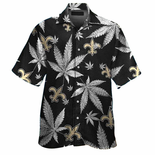 New Orleans Saints Cannabis Leaf Black And Gold Hawaiian Shirt - Moonbestprint