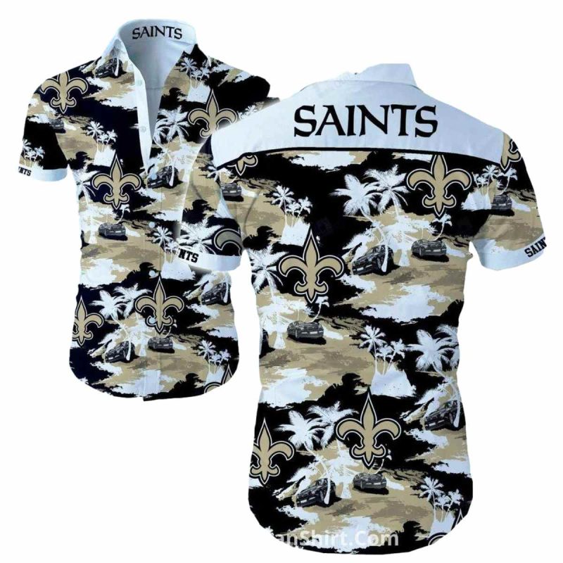 New Orleans Saints Cars And Palm Beach Style Hawaiian Shirt - Moonbestprint