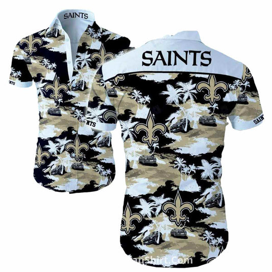 New Orleans Saints Cars And Palm Beach Style Hawaiian Shirt - Moonbestprint