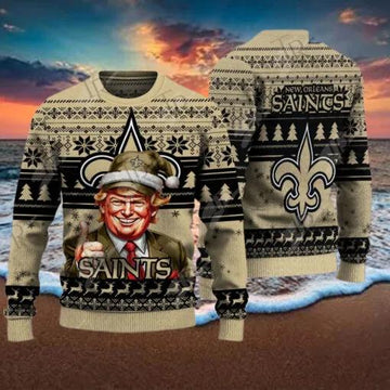 New Orleans Saints Christmas Donald Trump Ugly Christmas Sweater, NFL Chritsmas Sweater Moonbestprint
