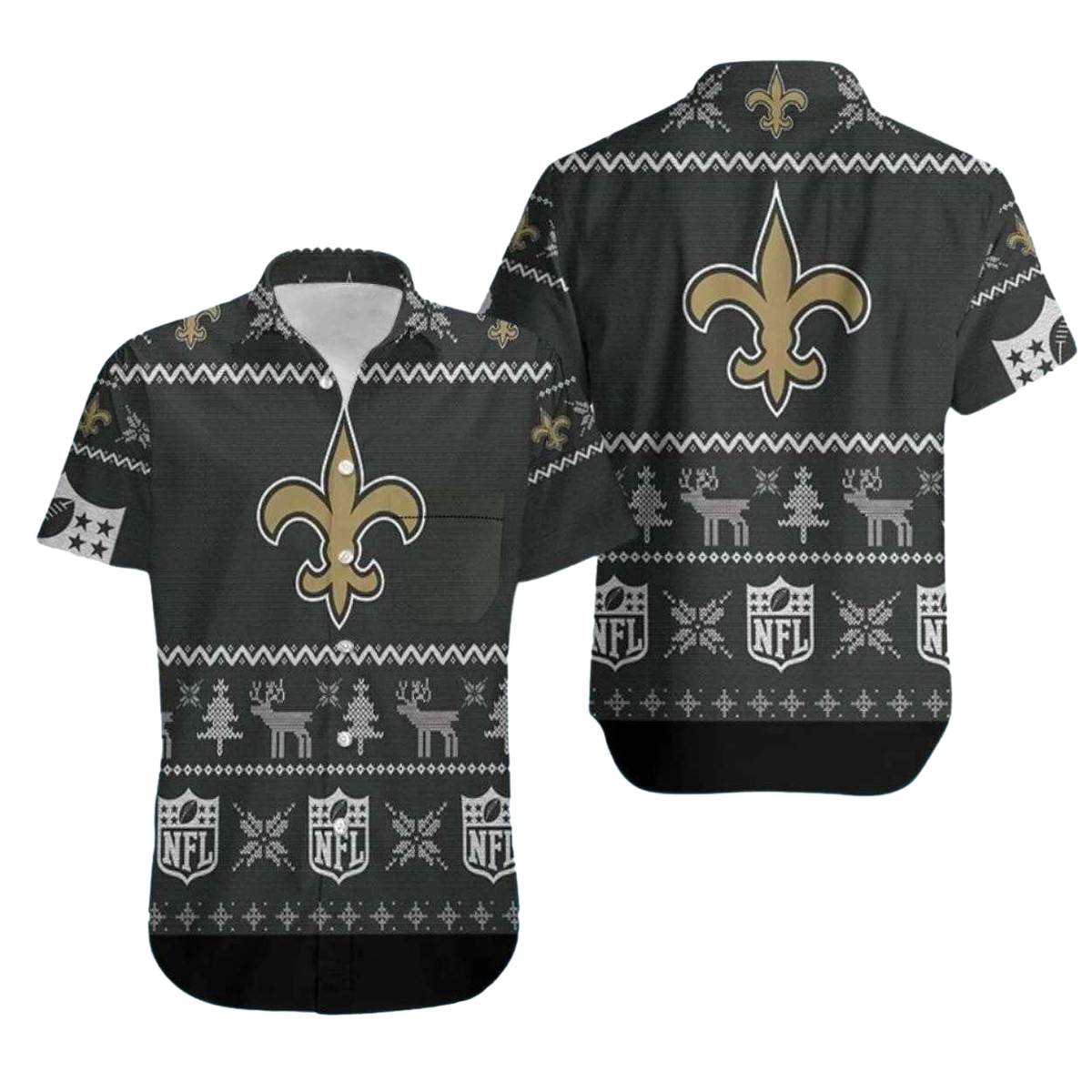 New Orleans Saints Christmas Pattern Hawaiian Shirt - Moonbestprint