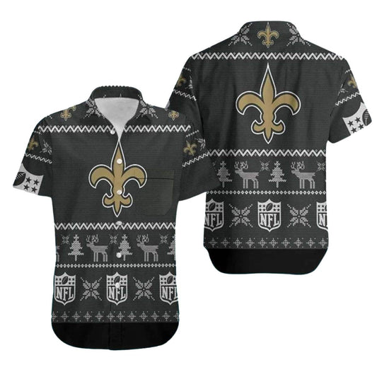 New Orleans Saints Christmas Pattern Hawaiian Shirt - Moonbestprint