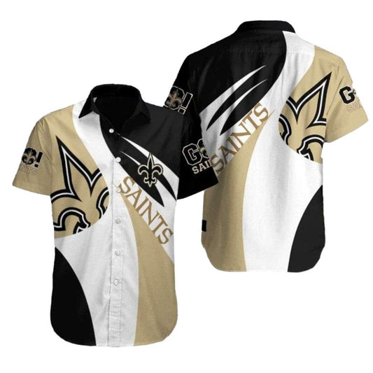 New Orleans Saints Classic Diagonal Stripes And Logo Contrast Hawaiian Shirt - Moonbestprint
