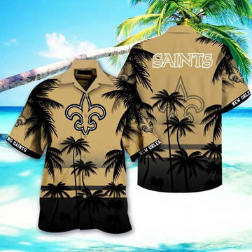 New Orleans Saints Coconut Tree Pattern Hawaiian Shirt, NFL Hawaiian Shirt Moonbestprint