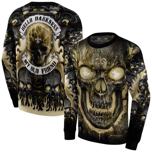 New Orleans Saints Demonic Skull Gold Black AOP Sweatshirt - Moonbestprint